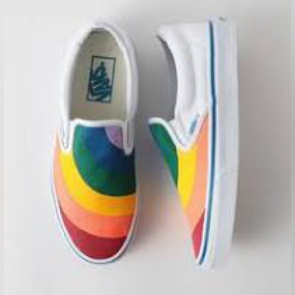 Vans Shoes - Vans Slip On Rainbow‎ Sneakers Womens Size 7.5 White Retro